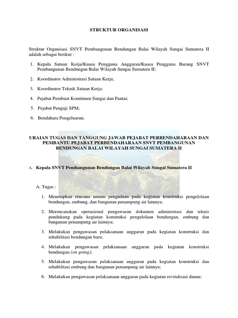 Struktur Organisasi SNVT Pembangunan Bendungan | PDF | Pengelolaan ...