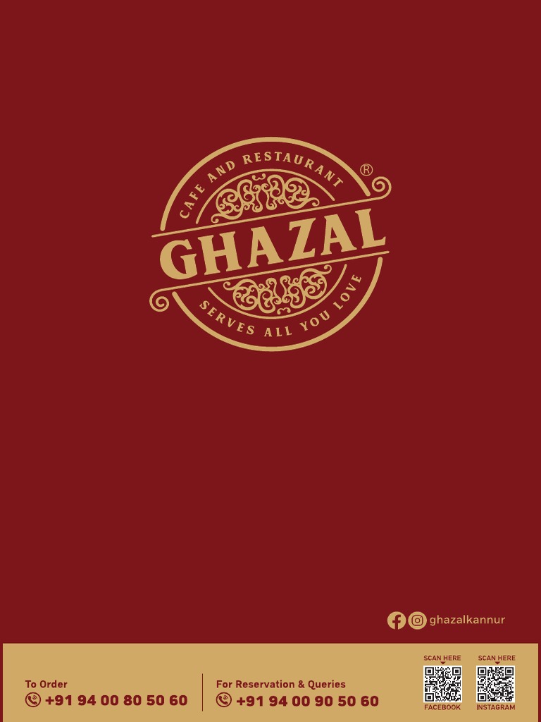 Ghazal Restaurant Menu Overview | PDF | Curry | Milkshake