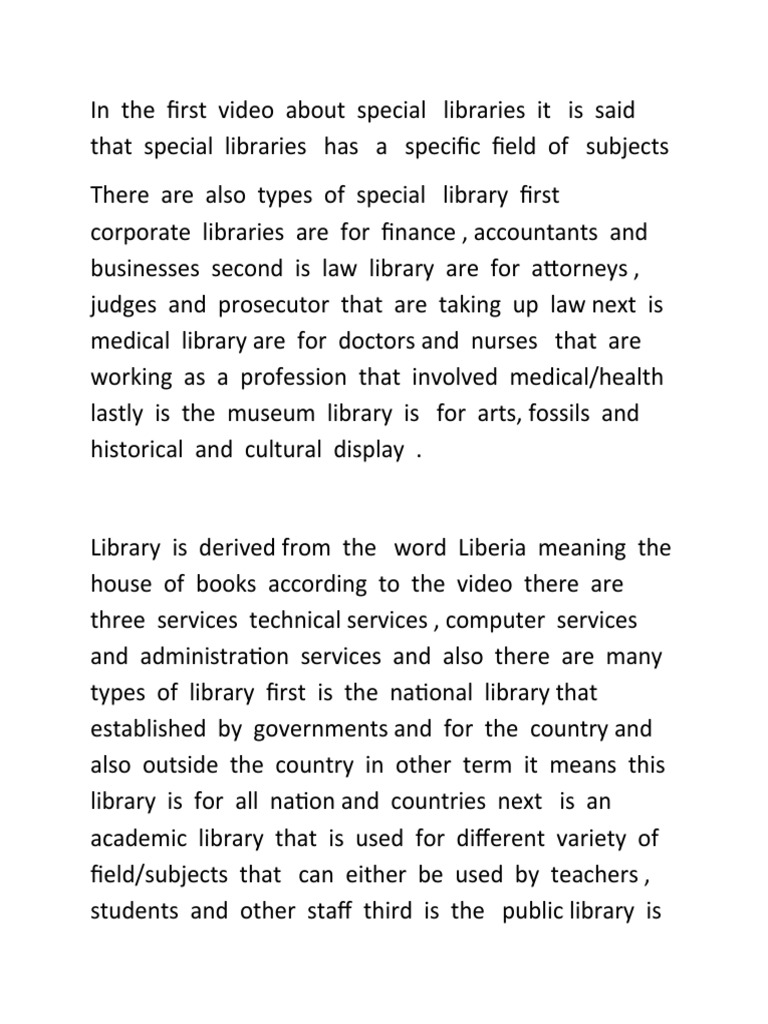 Types of Special Libraries Explained | PDF | Language Arts & Discipline ...