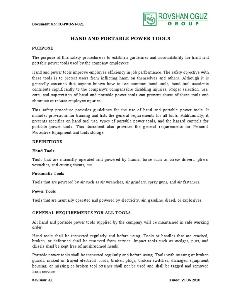 Hand and Portable Power Tools Safety Guide | PDF | Hammer | Tools