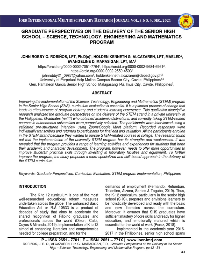 Graduate Perspectives On The Delivery Of The Senior High Science