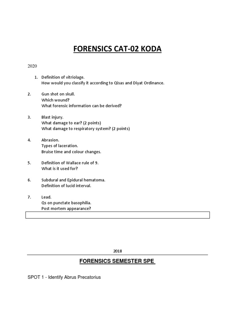 FORENSICS CAT 2 Spe | PDF | Autopsy | Forensic Science