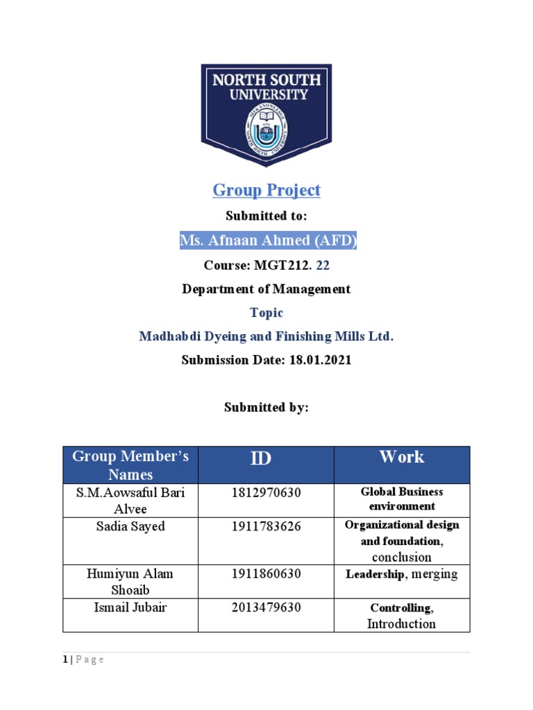 MGT212 Project on Madhabdi Mills | PDF | Leadership | Power (Social And ...