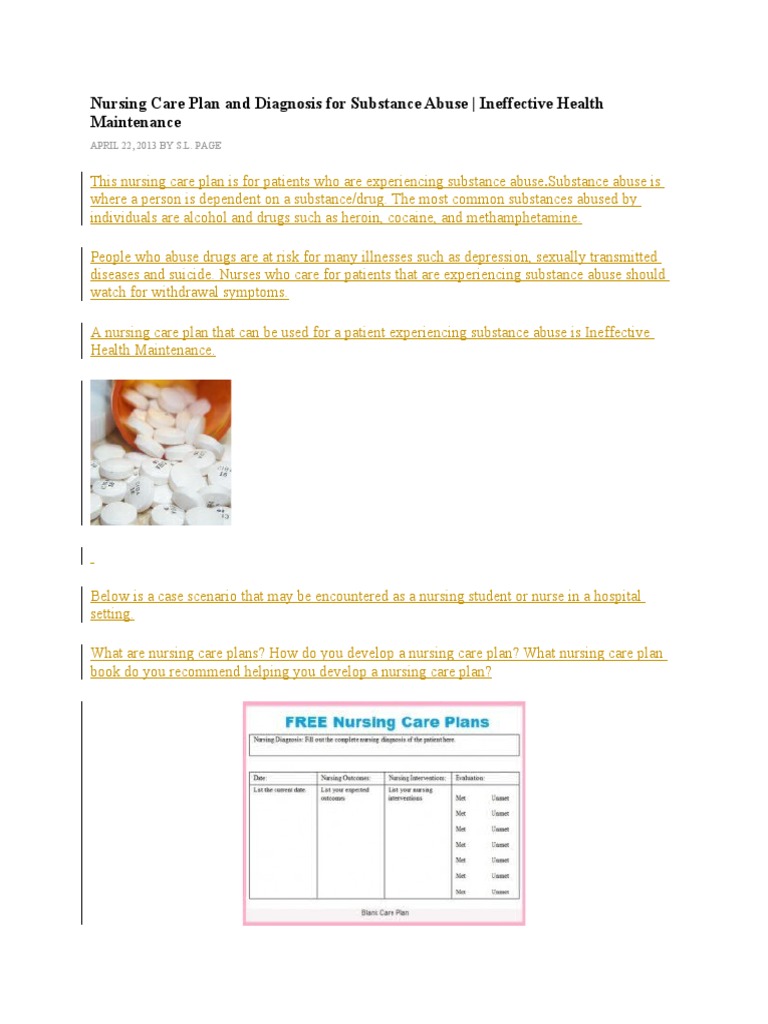 Nursing Care Plan and Diagnosis For Substance Abuse | PDF | Opioid | Pain