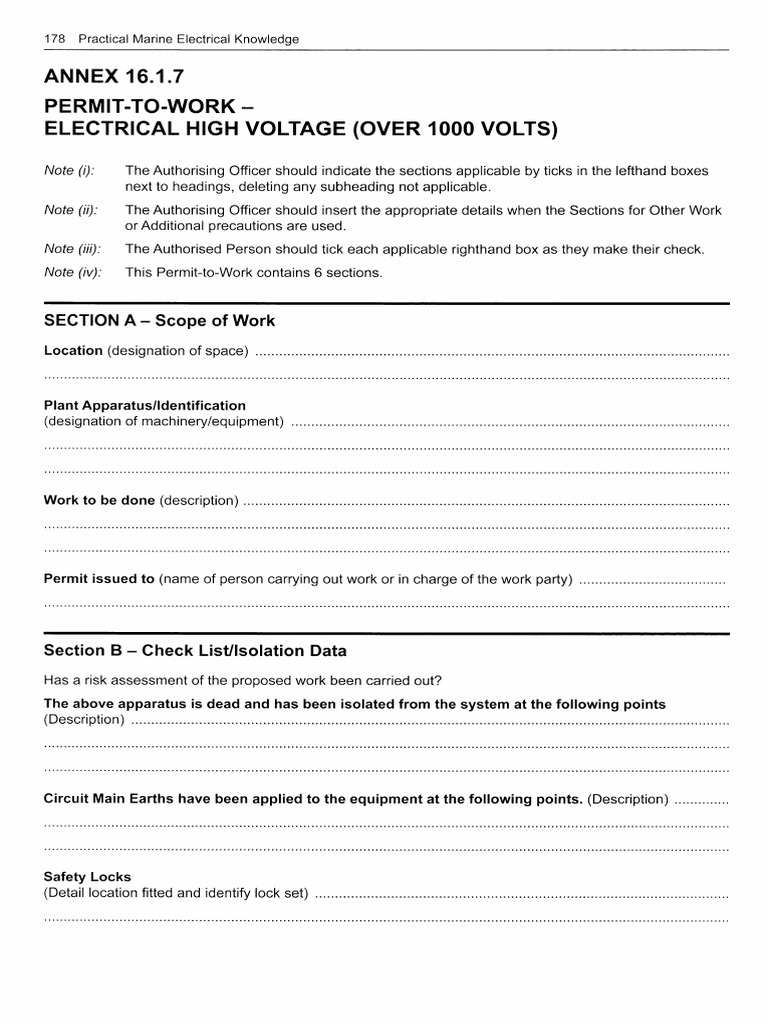High Voltage Electrical Work Permit | PDF | Electrical Engineering ...