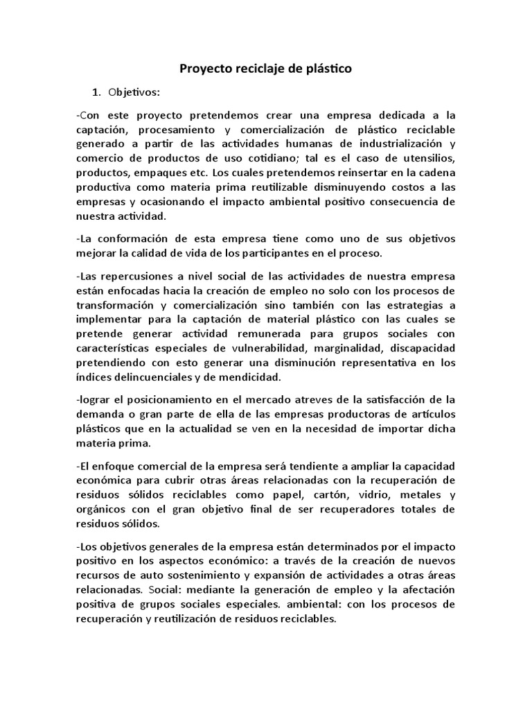Proyecto Reciclaje de Plástico | PDF | El plastico | Residuos