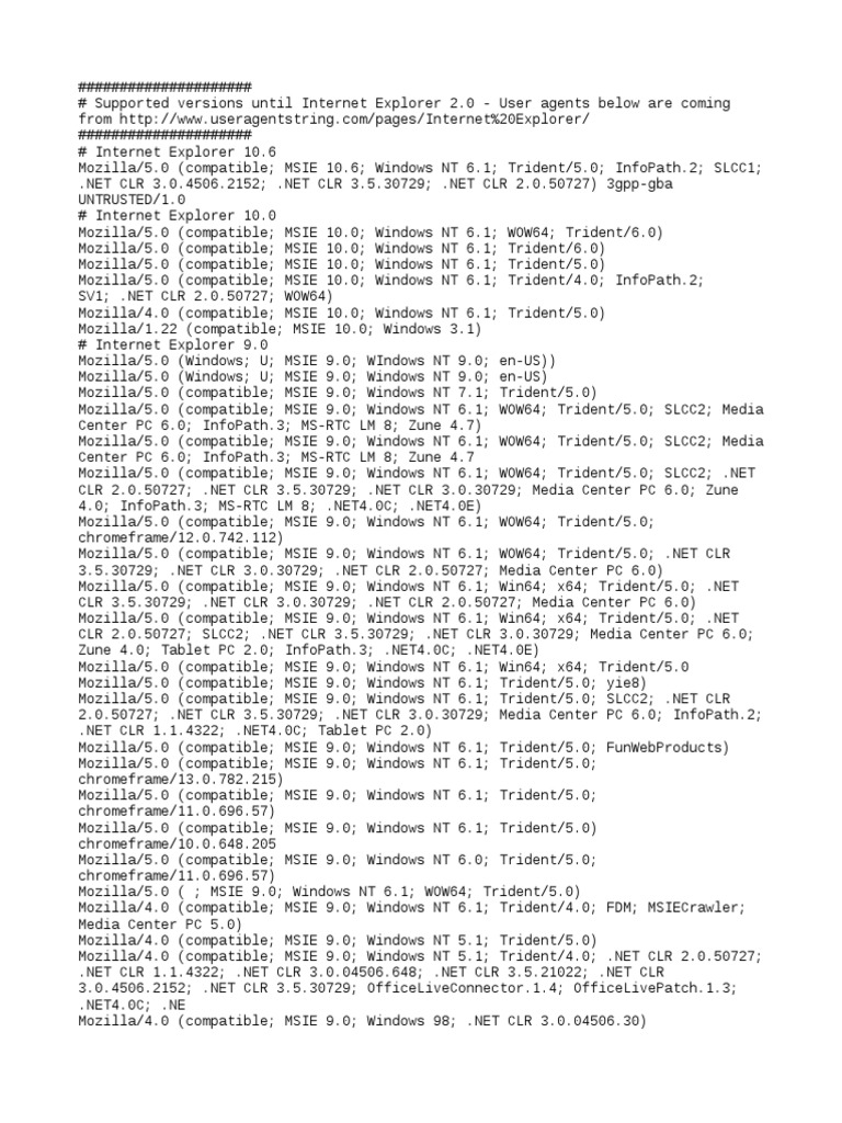 Internet Explorer User Agents | PDF | Internet Explorer | Microsoft Windows