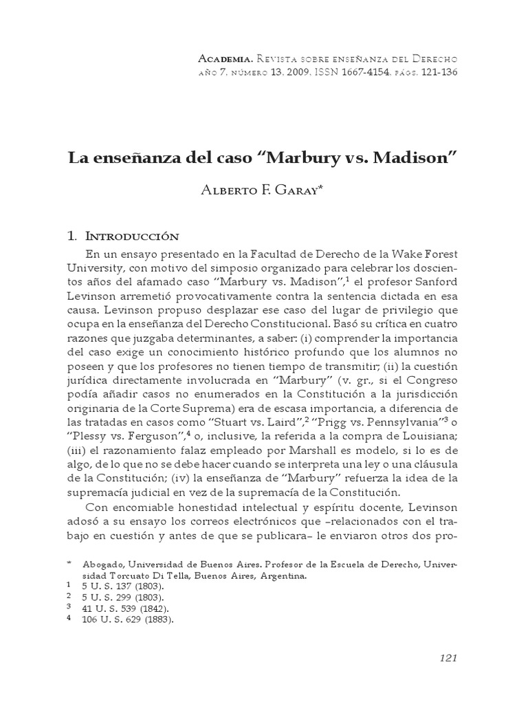 Análisis del caso Marbury vs. Madison | PDF | John Adams | Sentencia (ley)