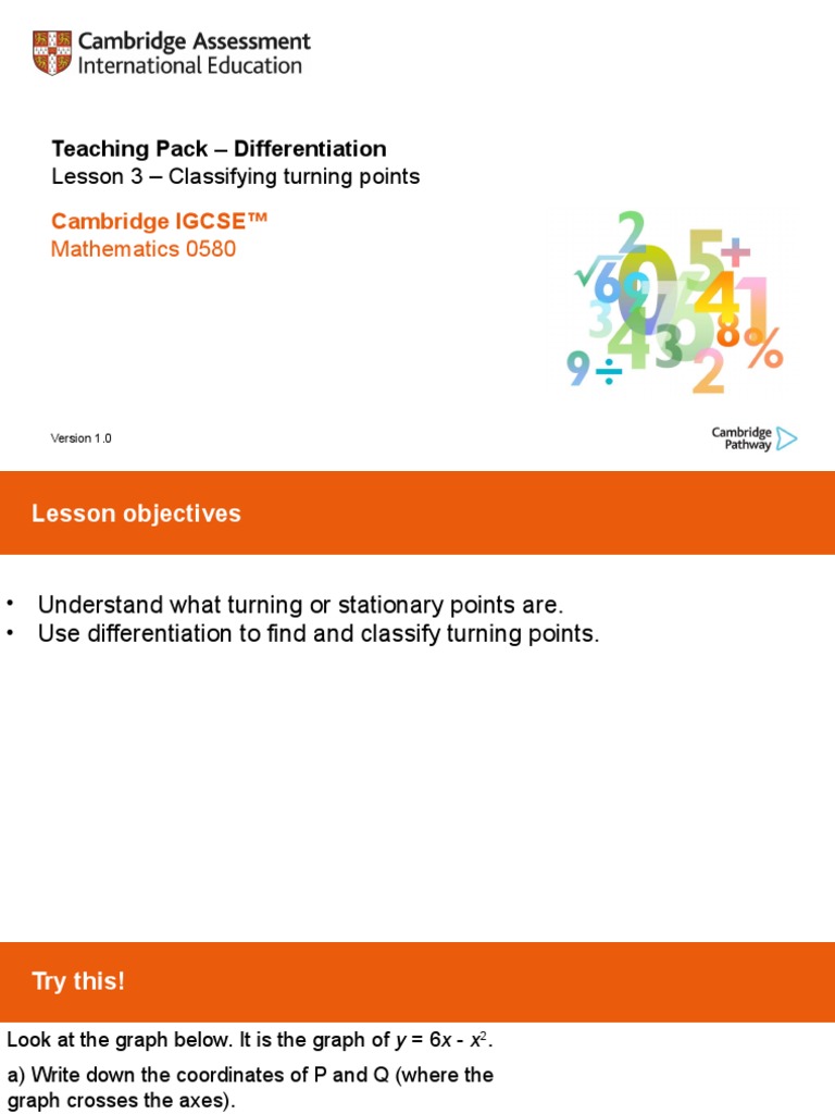 Teaching Pack - Differentiation: Lesson 3 - Classifying Turning Points ...