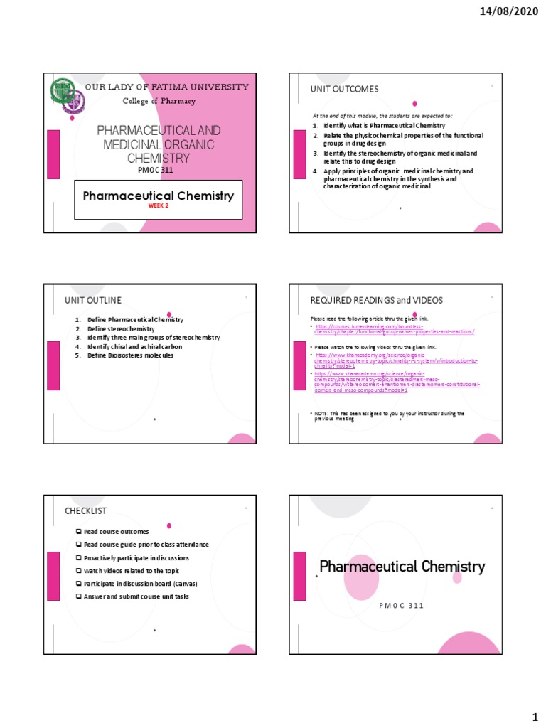 WEEK 2 Pharmaceutical Chemistry PDF Chirality (Chemistry) Isomer