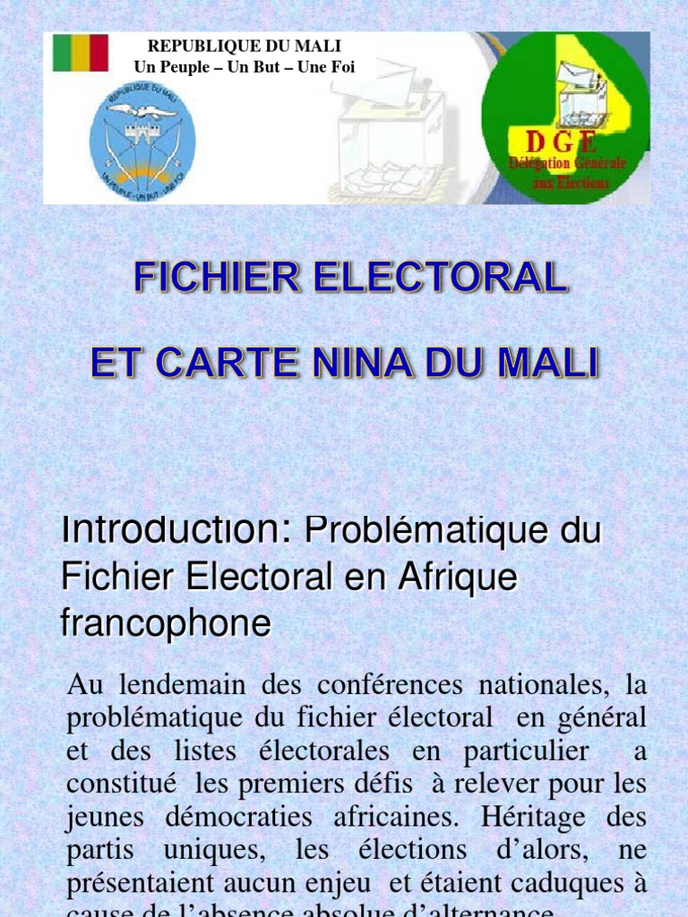 Liste De Carte Nina Disponible 2020 Pdf 2017 11 22 Mali Fichier Electoral Et Carte Nina Du Mali 1 | PDF | Biométrie  | Élections