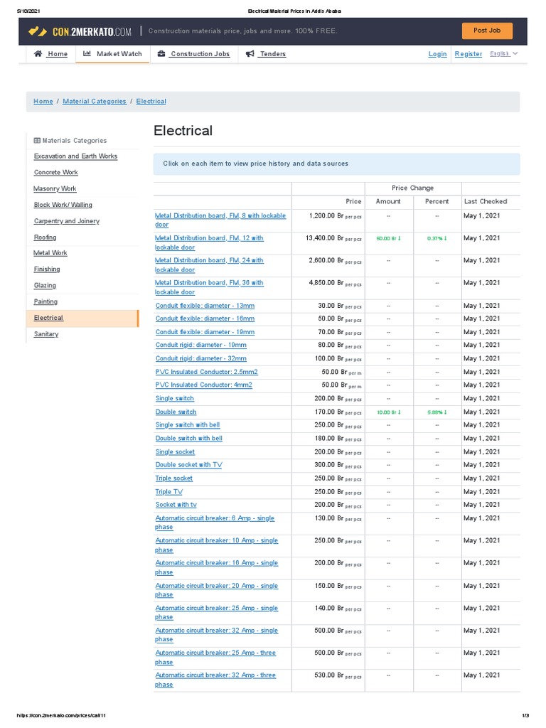 Electrical Material Prices in Addis Ababa PDF Switch Wire