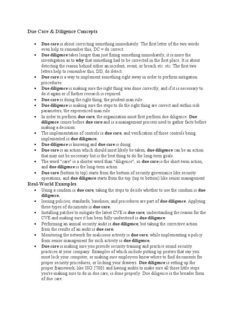 Understanding Due Care vs. Due Diligence | PDF | Due Diligence ...