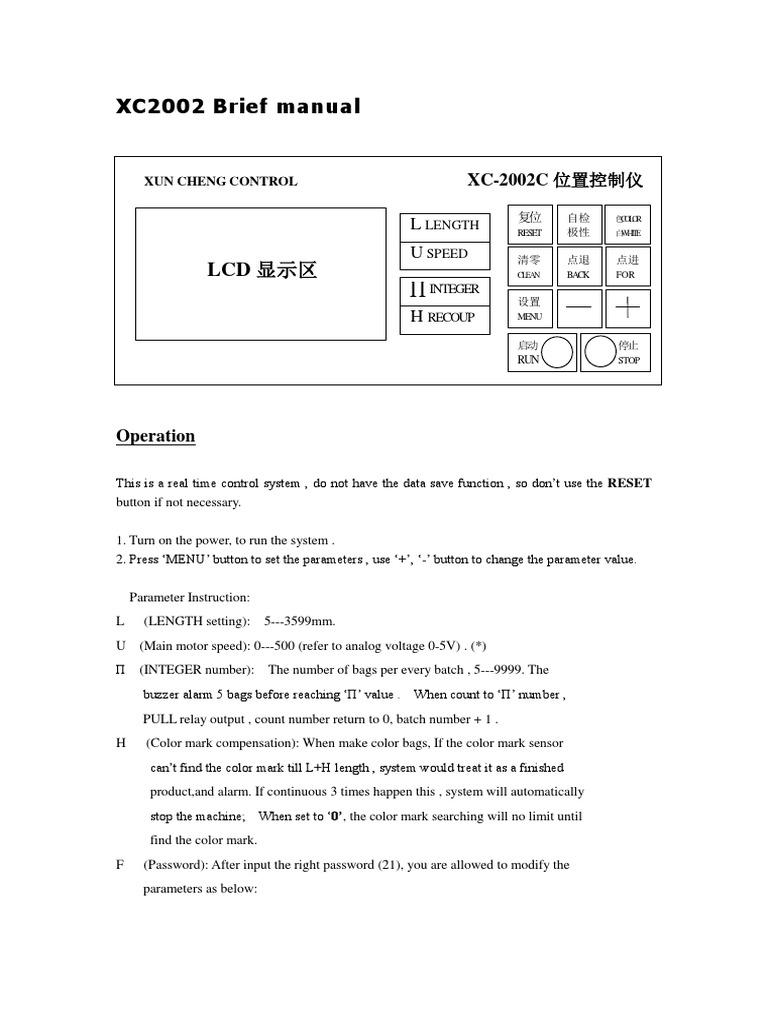 XC2002 Brief Manual: Reset | PDF | Electric Motor | Parameter (Computer ...