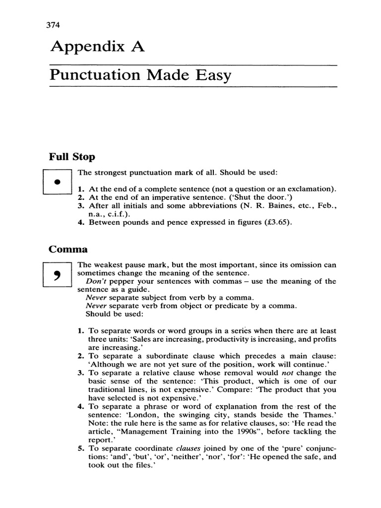 Appendix A Punctuation Made Easy: Full Stop | PDF | Bracket | Comma