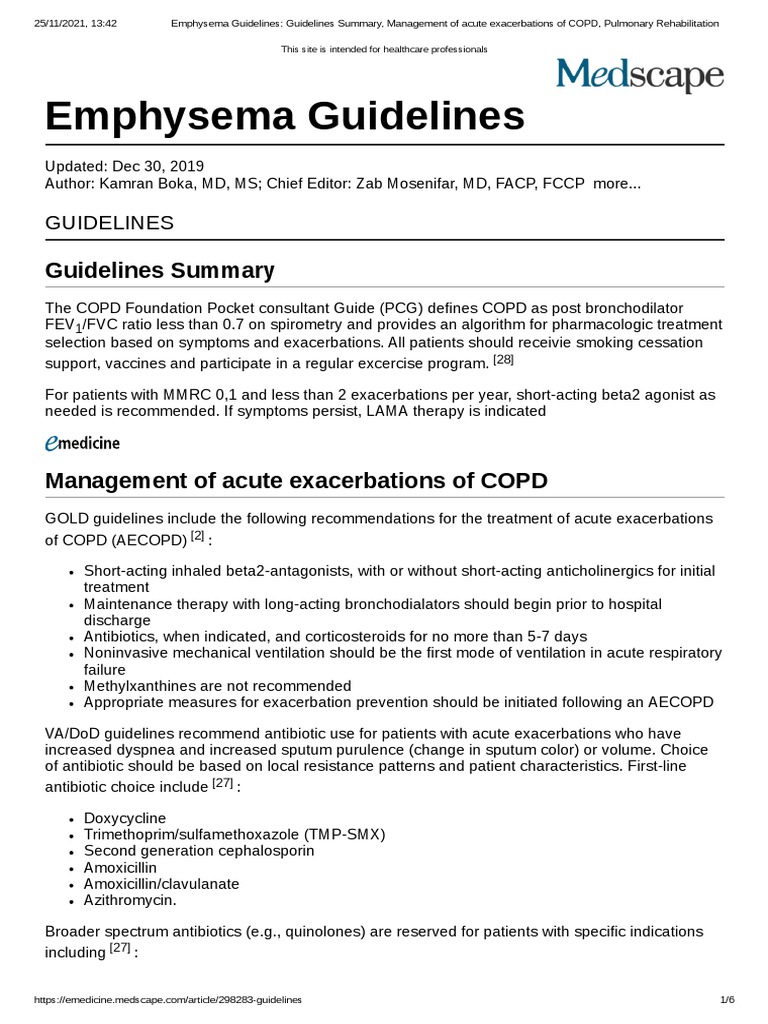 Emphysema Guidelines - Guidelines Summary, Management of Acute ...