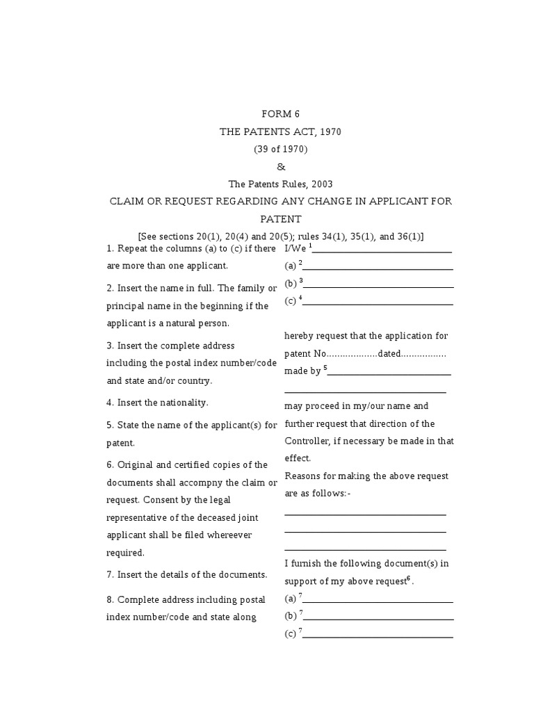 India Patent Form 6 | PDF | Patent | Common Law