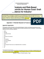 Draft Guidance for Industry Hazard Analysis and Risk Based Preventive Controls for Human Food Potential Hazards for Foods and Processes (Appendix 1)