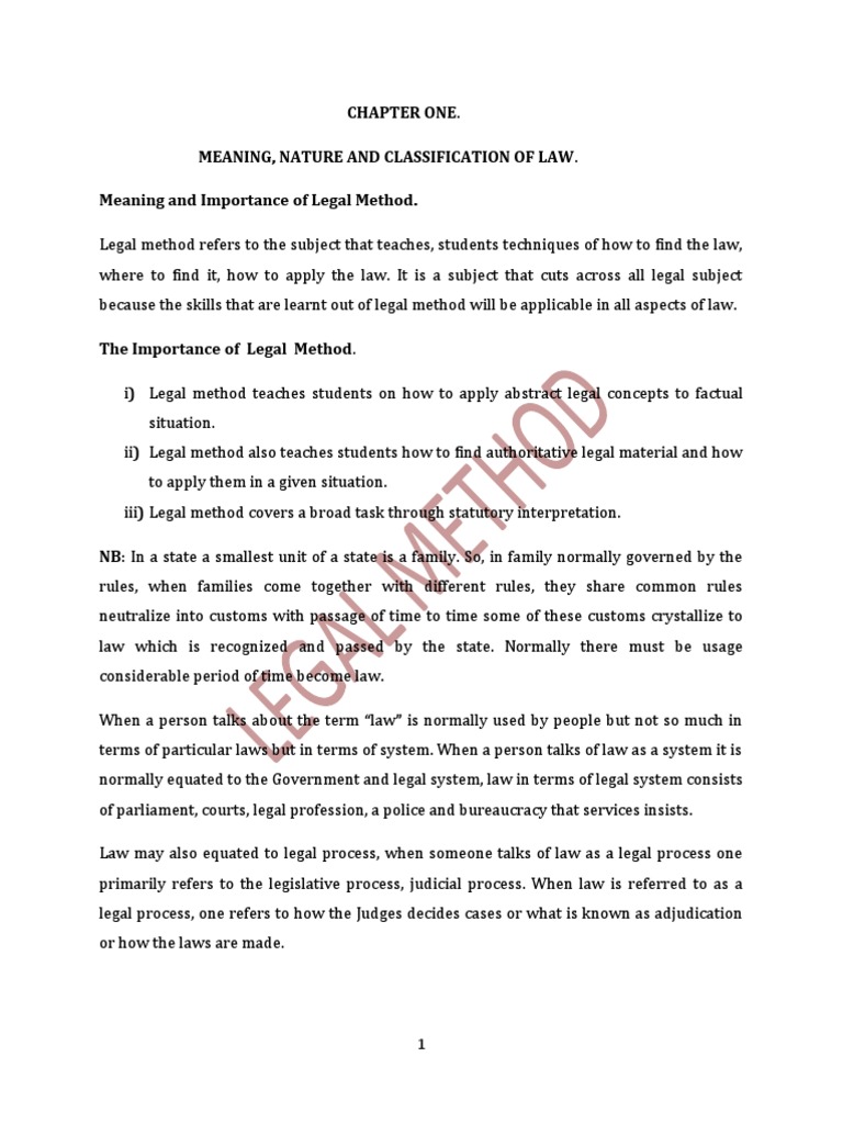 Chapter One. Meaning, Nature and Classification of Law. Meaning and ...