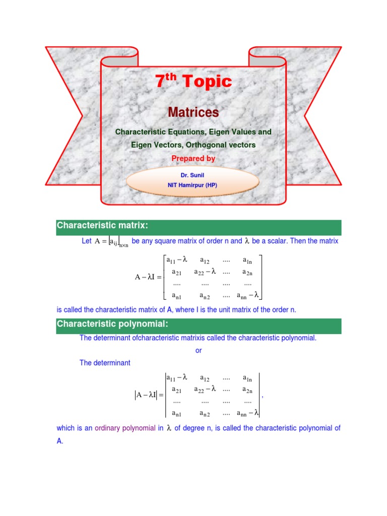 7.characterstics Equation, Eigen-Values, Eigen-Vectors | PDF ...