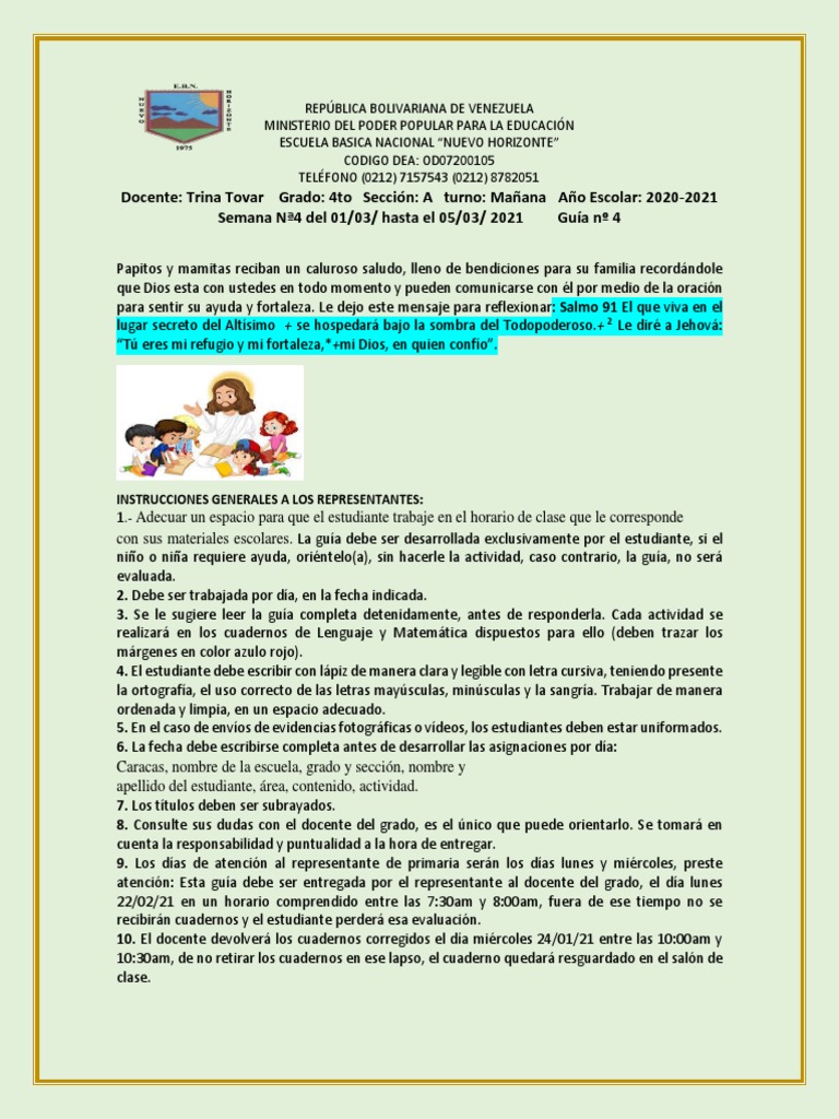 Guía de Aprendizaje 4to Grado - IV Unidad | PDF | Comprensión lectora ...