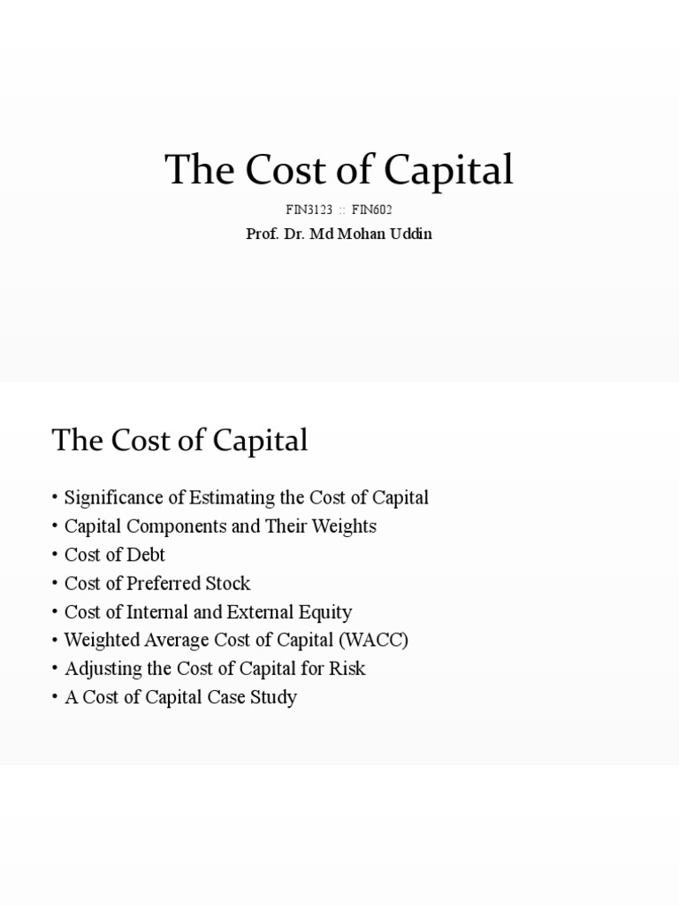 The Cost of Capital PDF Cost Of Capital Capital Asset Pricing Model