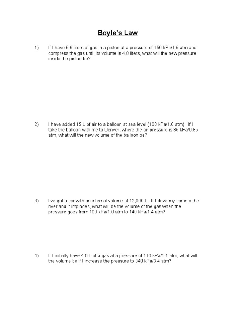 Boyles Law Practice Questions Pdf