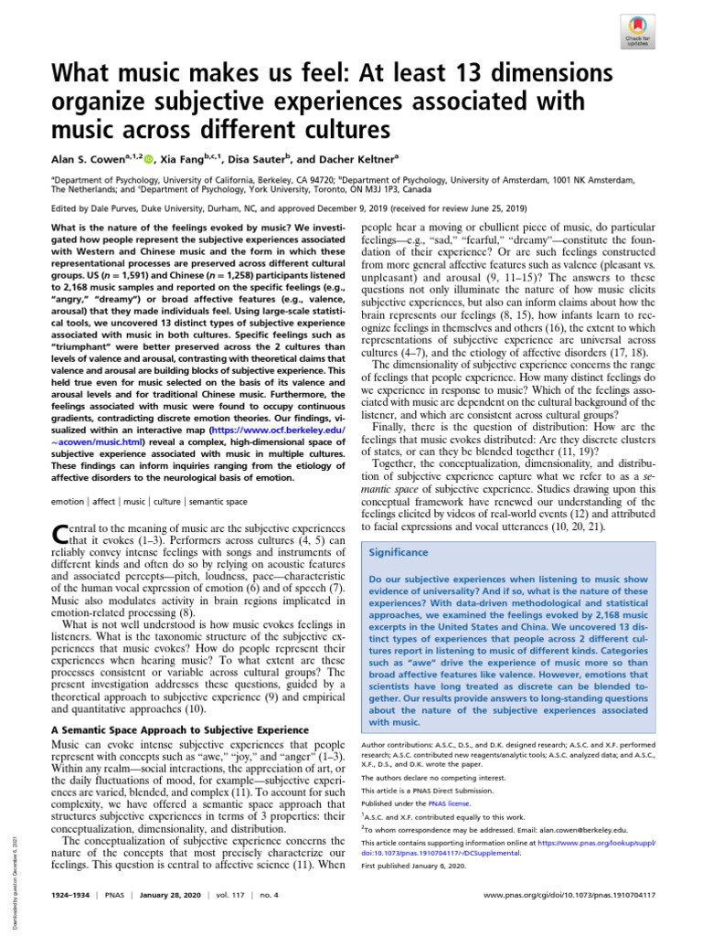 What Music Makes Us Feel Pdf Emotions Affect Psychology