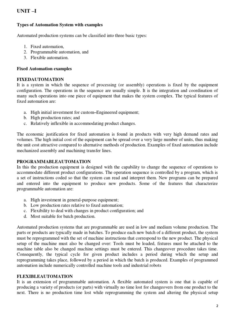Types of Automation Systems and the USA Principle for Automation