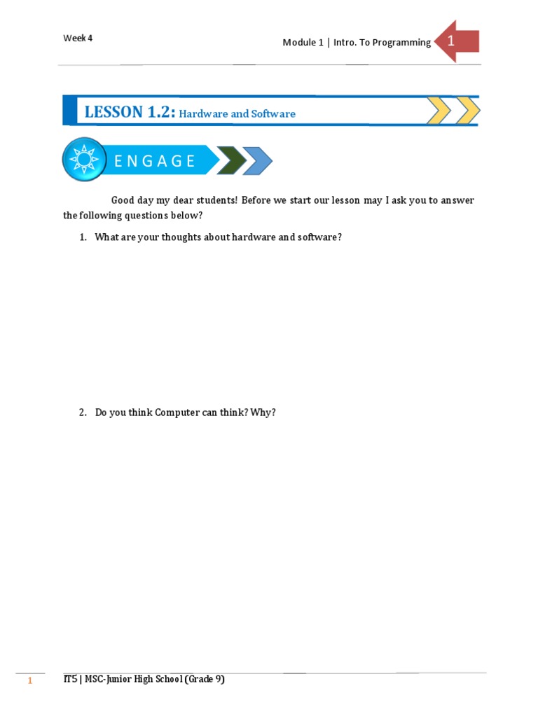 Lesson 1 2 Hardware And Software Pdf Computer Data Storage Random