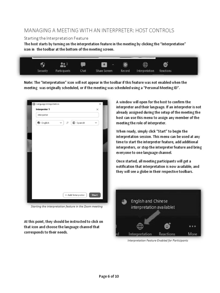 Starting the Interpretation Feature in Zoom Meetings Instructions for
