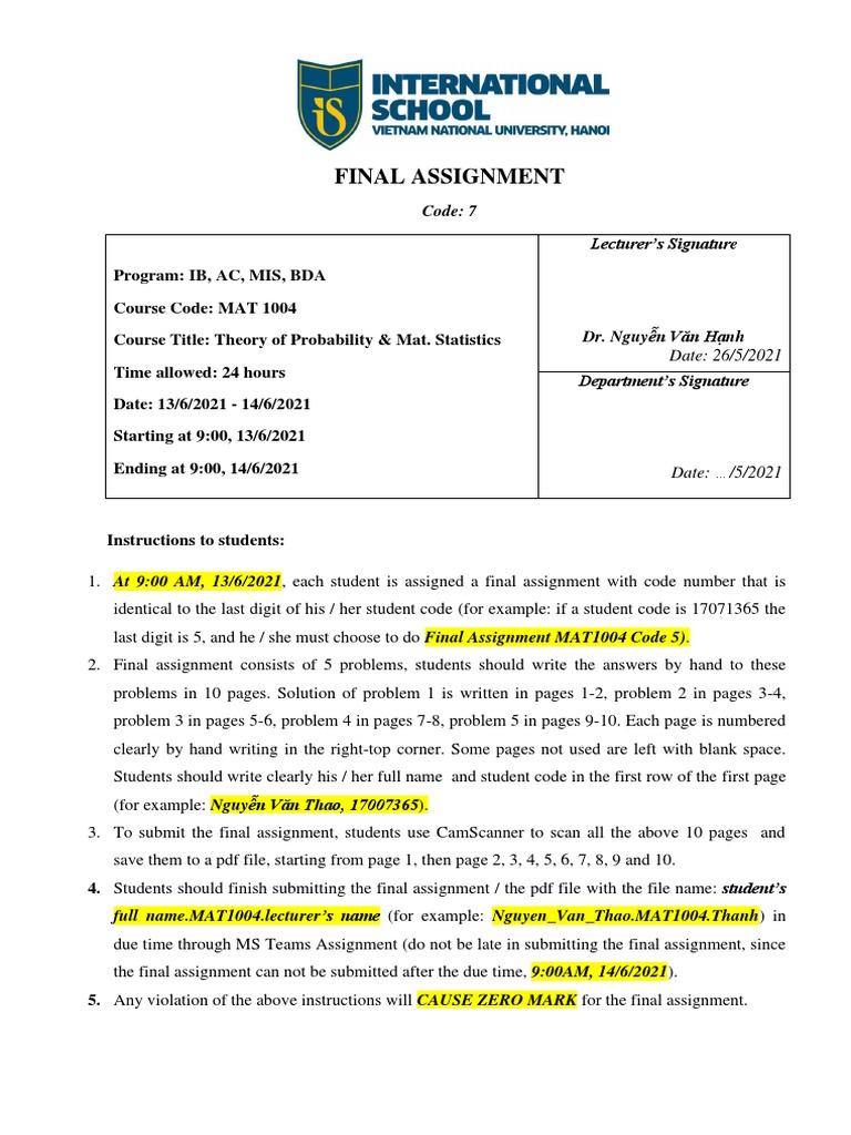 Final Assignment: Code: 7 Lecturer's Signature | PDF | Confidence ...