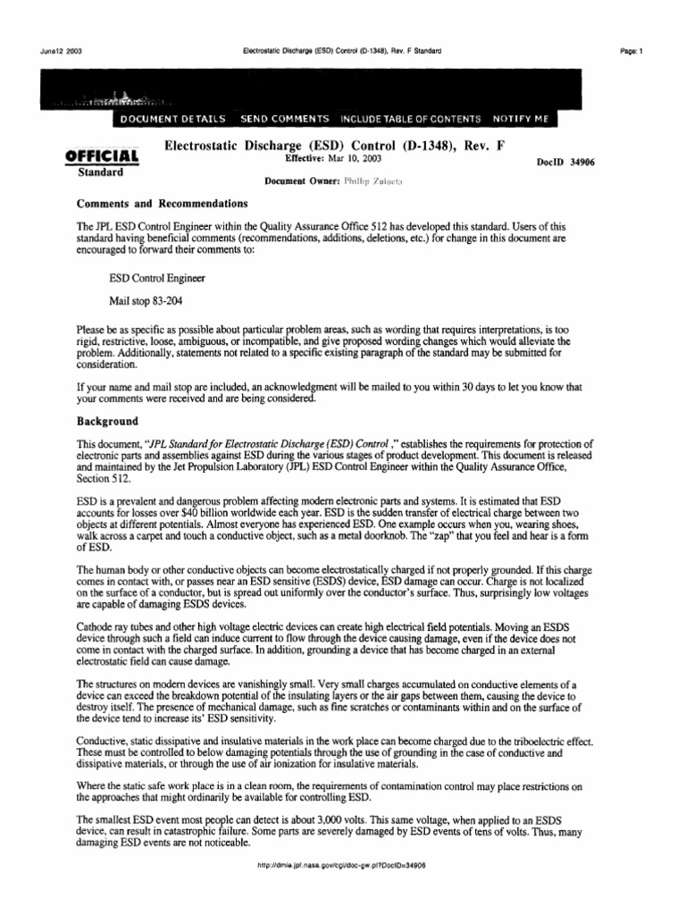 JPL ESD Control Standard D-1348 | PDF | Electrostatic Discharge ...
