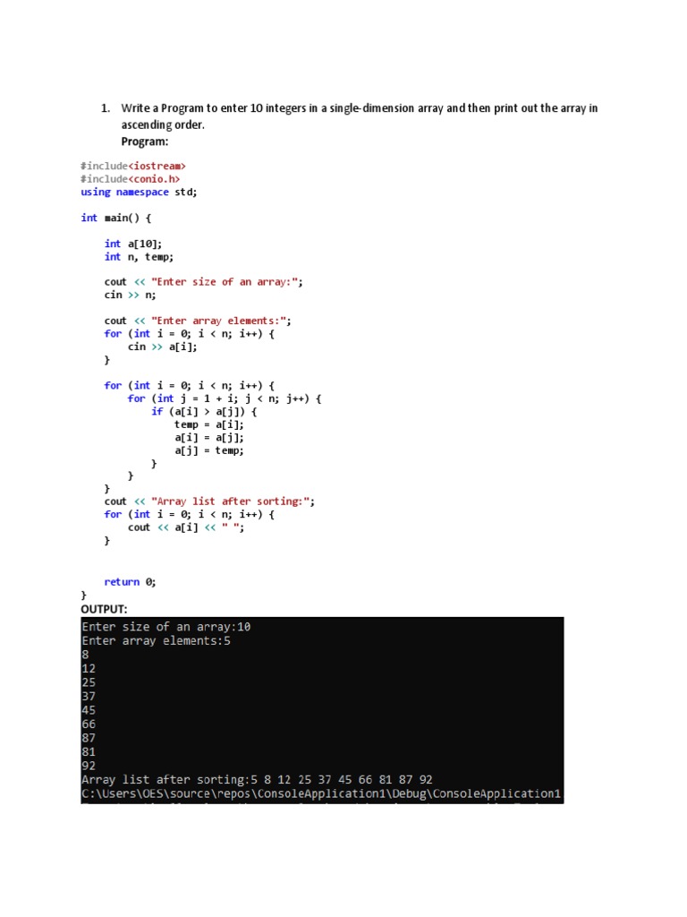 Write A Program To Enter 10 Integers in A Single-Dimension Array and ...