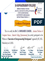 webinar certificate for mr c a mohamed zameer  for  innovation   entrepreneursh