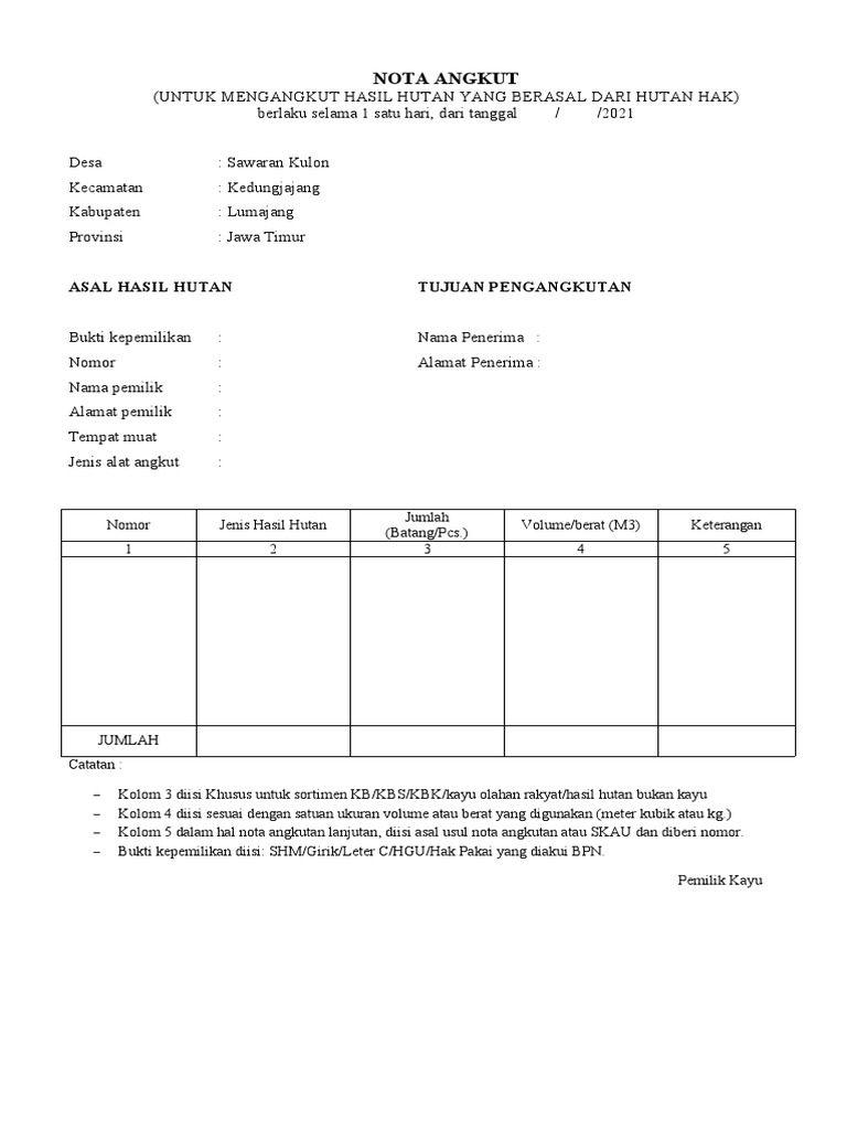 Nota Angkutan Hasil Hutan Kayu | PDF