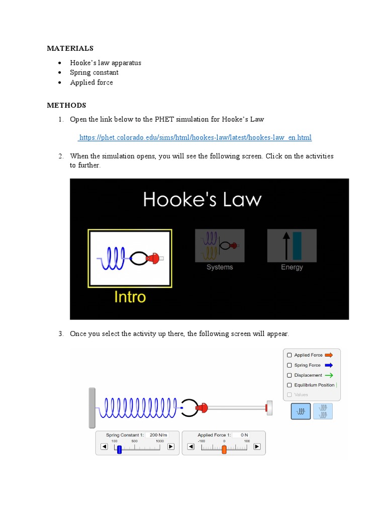 Hooke's Law Simulation Guide | PDF | Teaching Methods & Materials ...