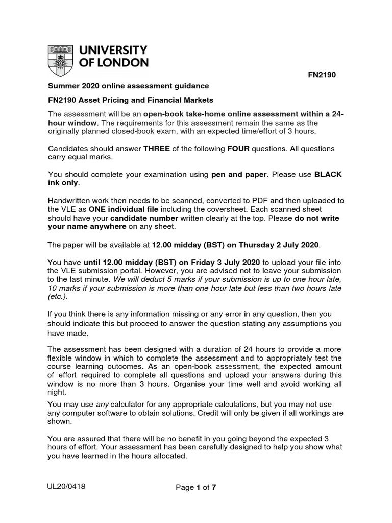 FN2190 Ota Final Exam Paper | PDF | Option (Finance) | Bonds (Finance)