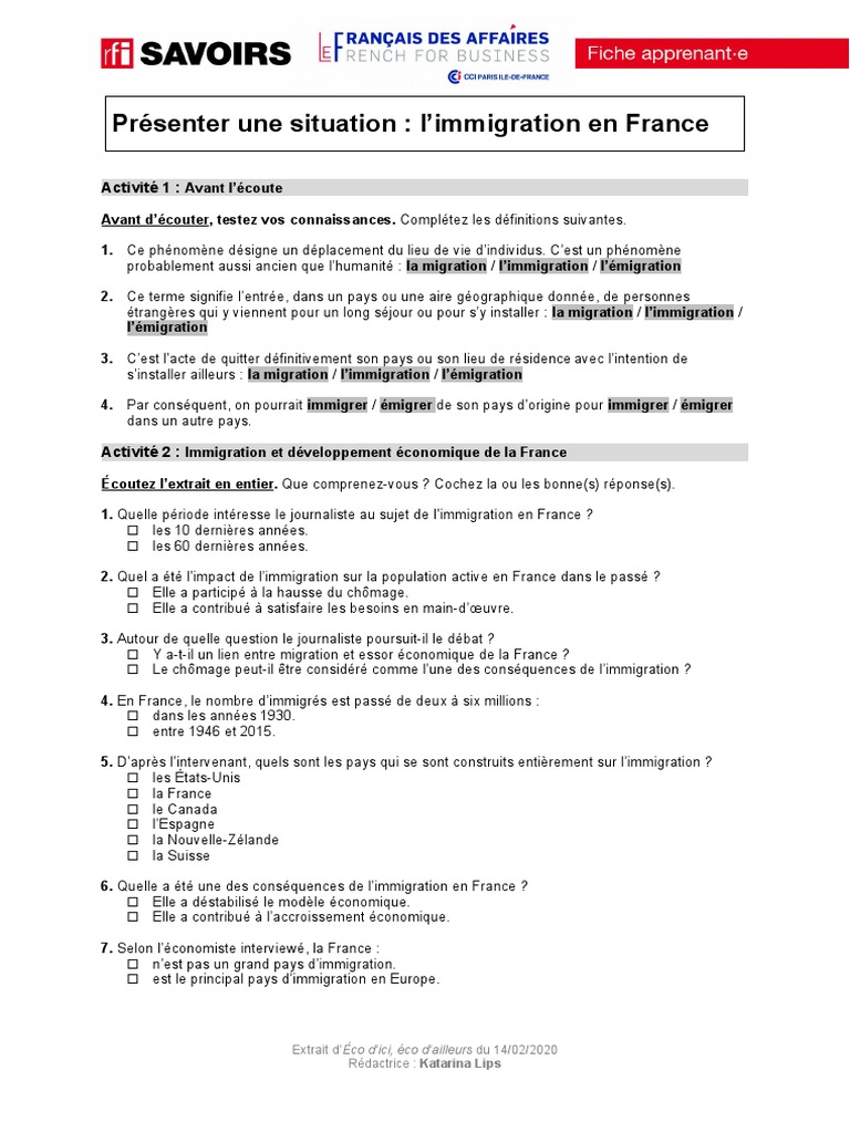 Exo Immigration Imprimable 1 | PDF | Migration humaine | Immigration