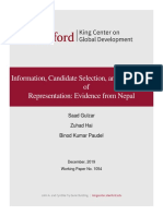 Information, Candidate Selection, and The Quality of Representation: Evidence From Nepal