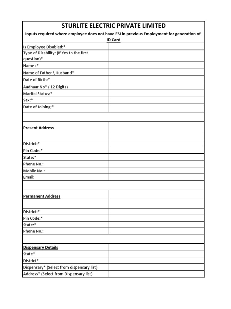Esi Form PDF PDF