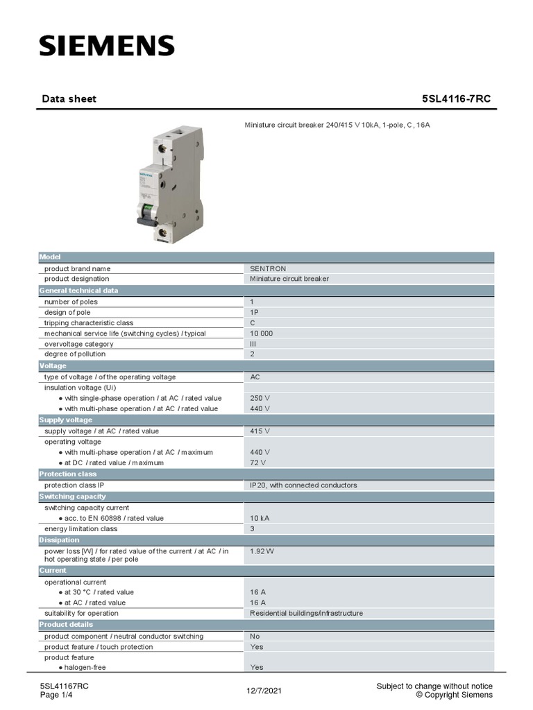 5SL41167RC Datasheet en | PDF | Alternating Current | Physical Quantities