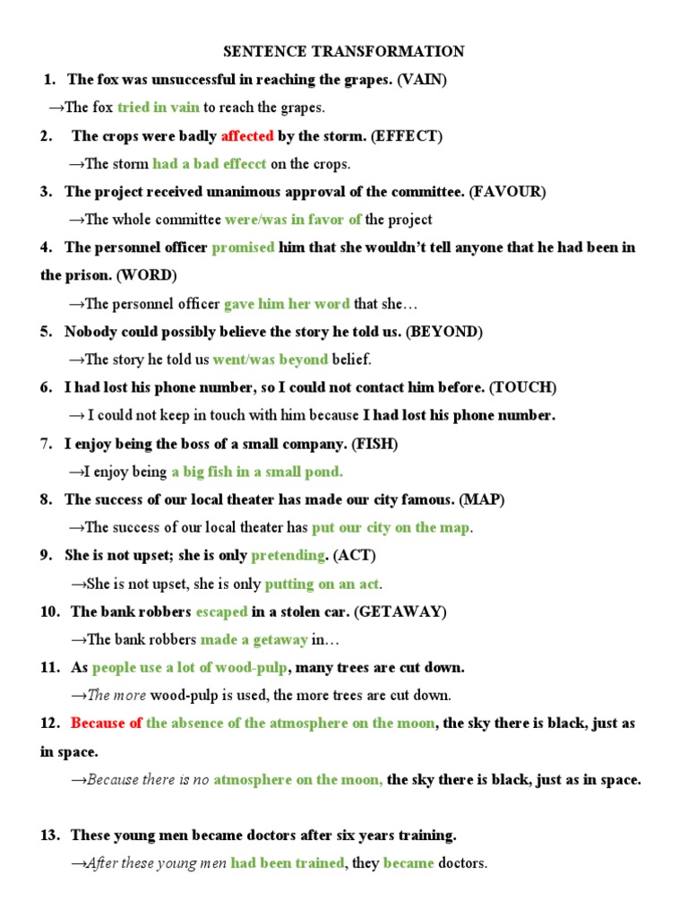 Sentence Transformation Examples | PDF