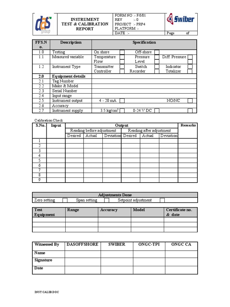 FI01 Transmitter & Gauge Calibration Report PDF