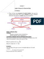 Descriptive Measure For Numerical Data Measures of Central Tendency