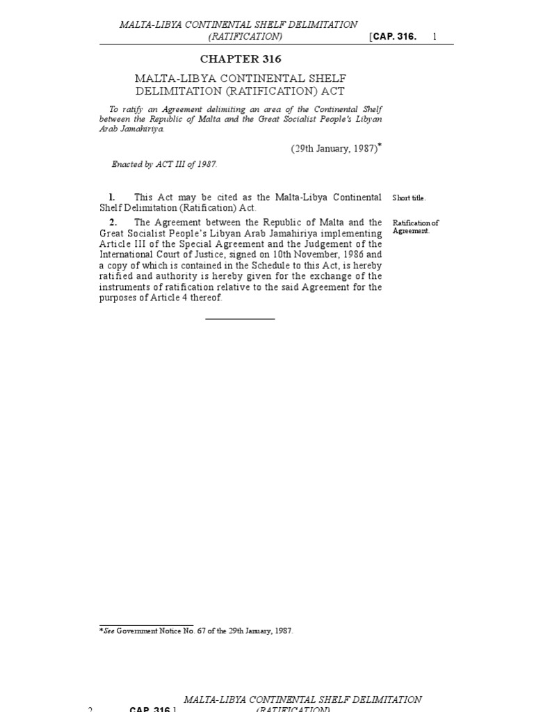 MaltaLibya Continental Shelf Delimitation (Ratification) Act PDF