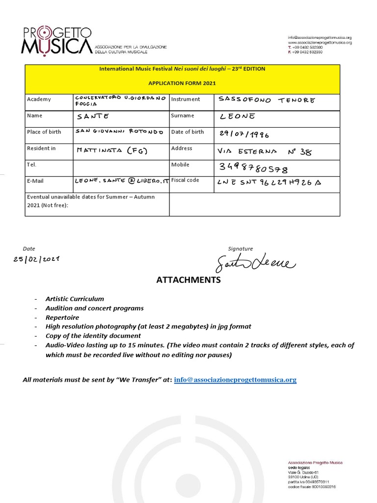 International Music Festival Application 2021 | PDF