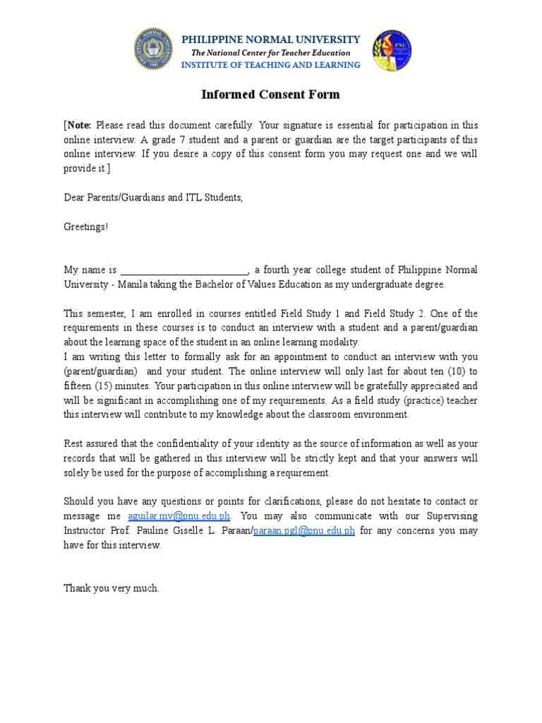 PNU Interview Consent for Parents and Students | PDF | Career & Growth