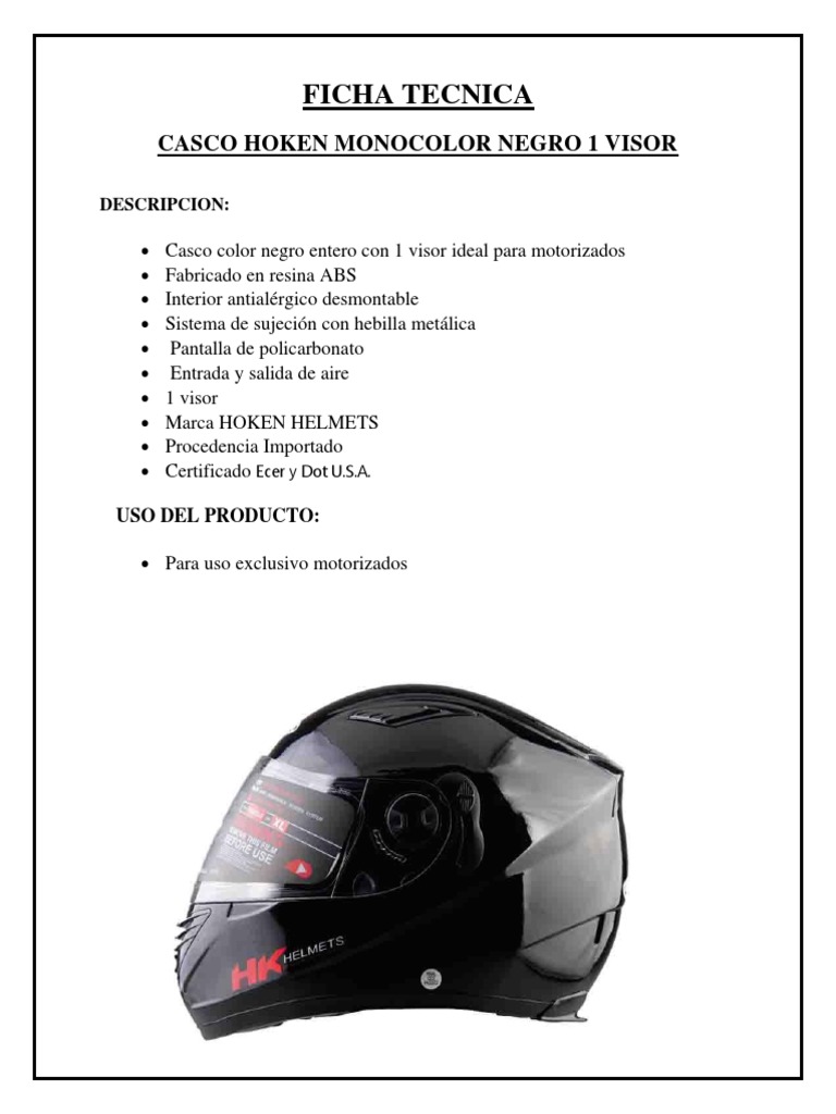 Motorizado Color Negro 1 Visor Hoken Helmets - CM Shadai |