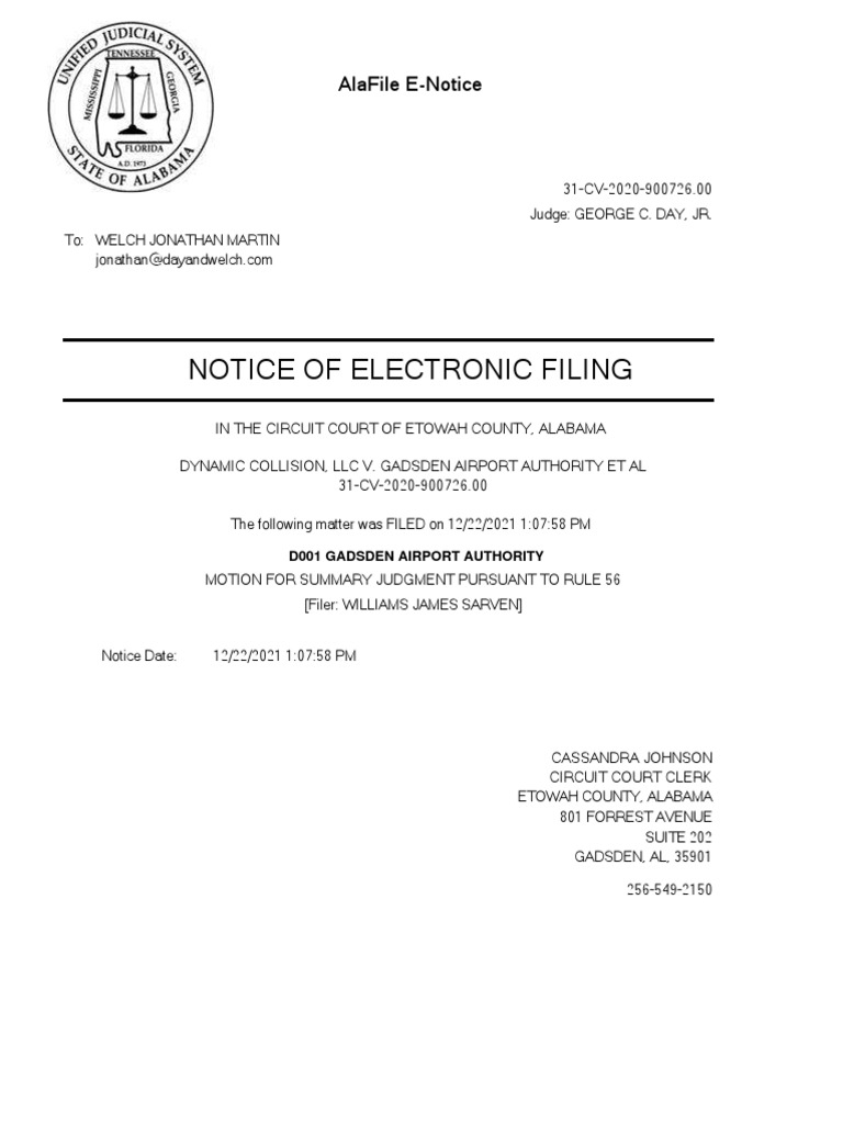 Notice of Electronic Filing PDF Virginia Circuit Court Summary